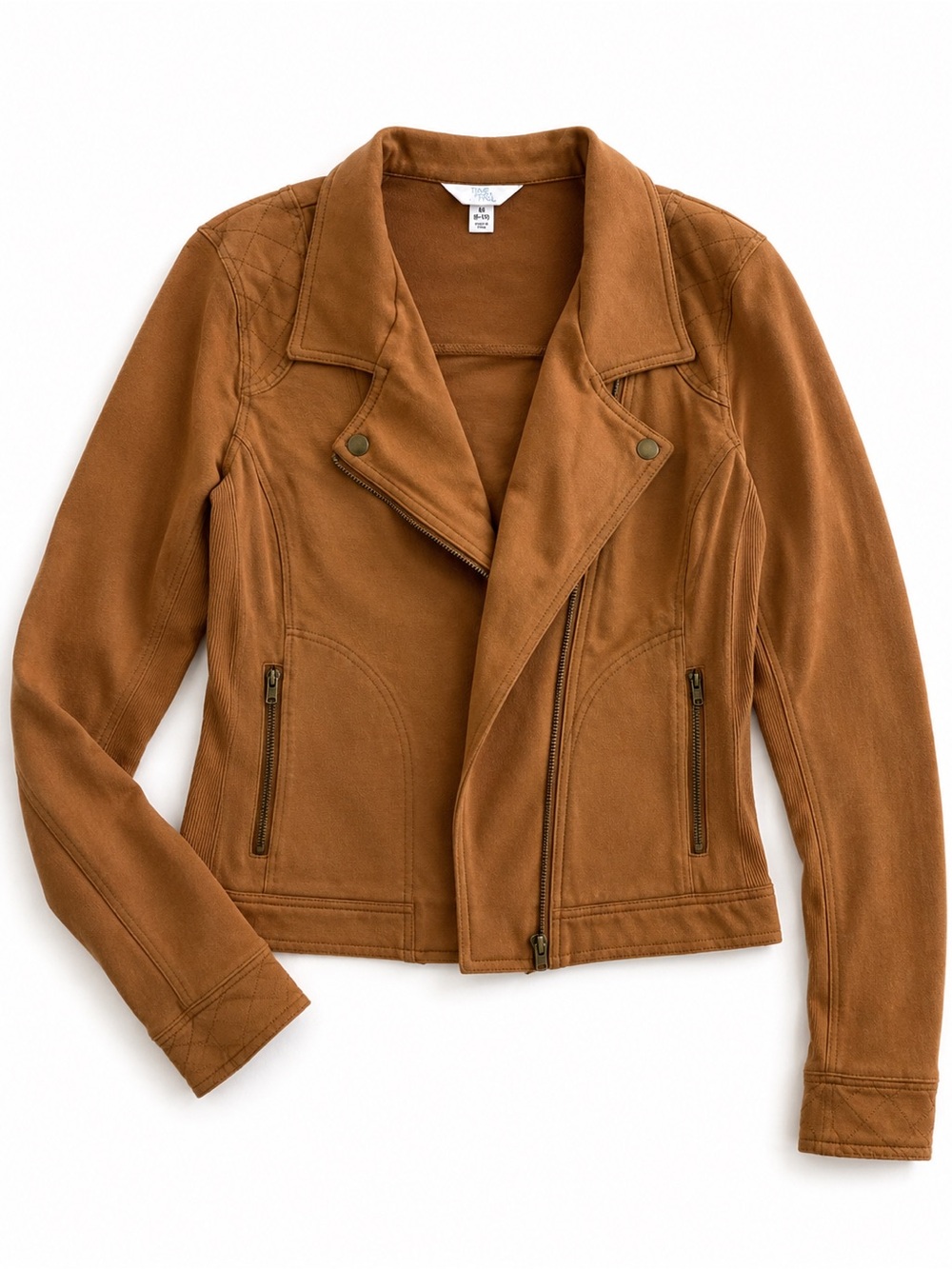 Time & Tru Soft Knit Moto Jacket Brown Medium Cotton Stretch Casual Layer